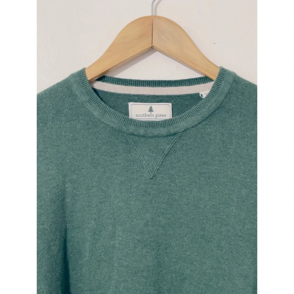 Southern Pines Mens Crewneck Sweater XL Green Cotton Knit Pullover Preppy